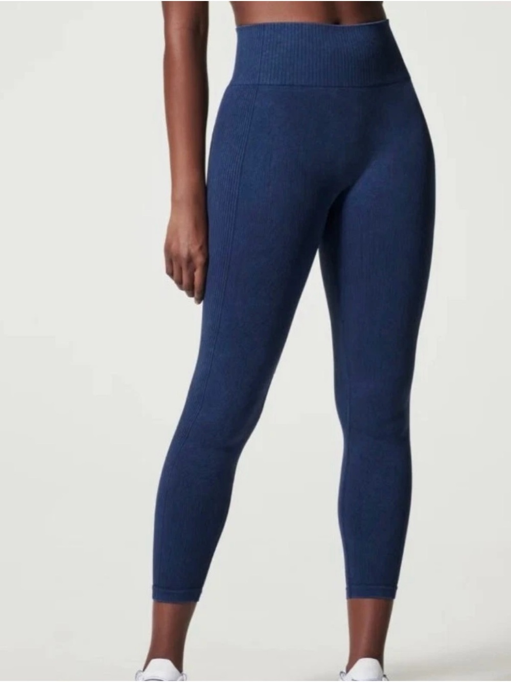 SPANX Ribbed High-Waist Leggings in Navy Blue